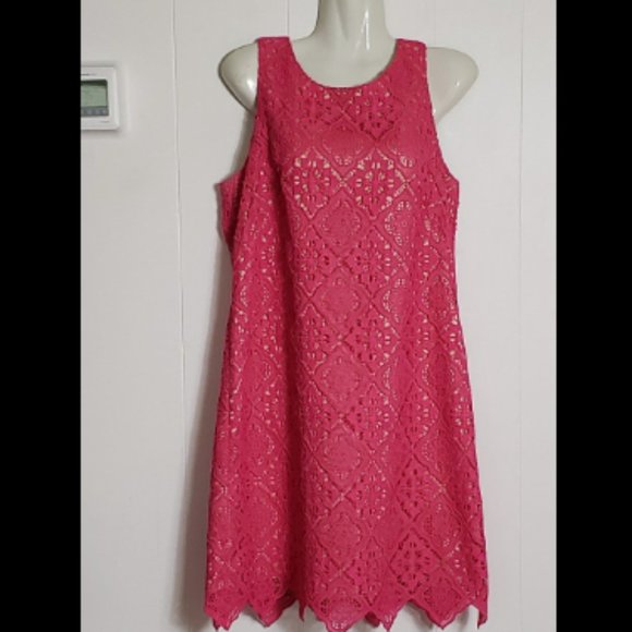 Eliza J Dresses & Skirts - ELIZA J PINK CROCHET OVERLAY DRESS SIZE 10